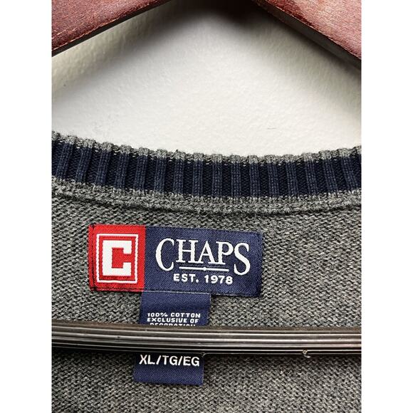 Mens Chaps Pullover Sweater Vest XL Gray Knit V Neck Classic Preppy Golf - Picture 4 of 8